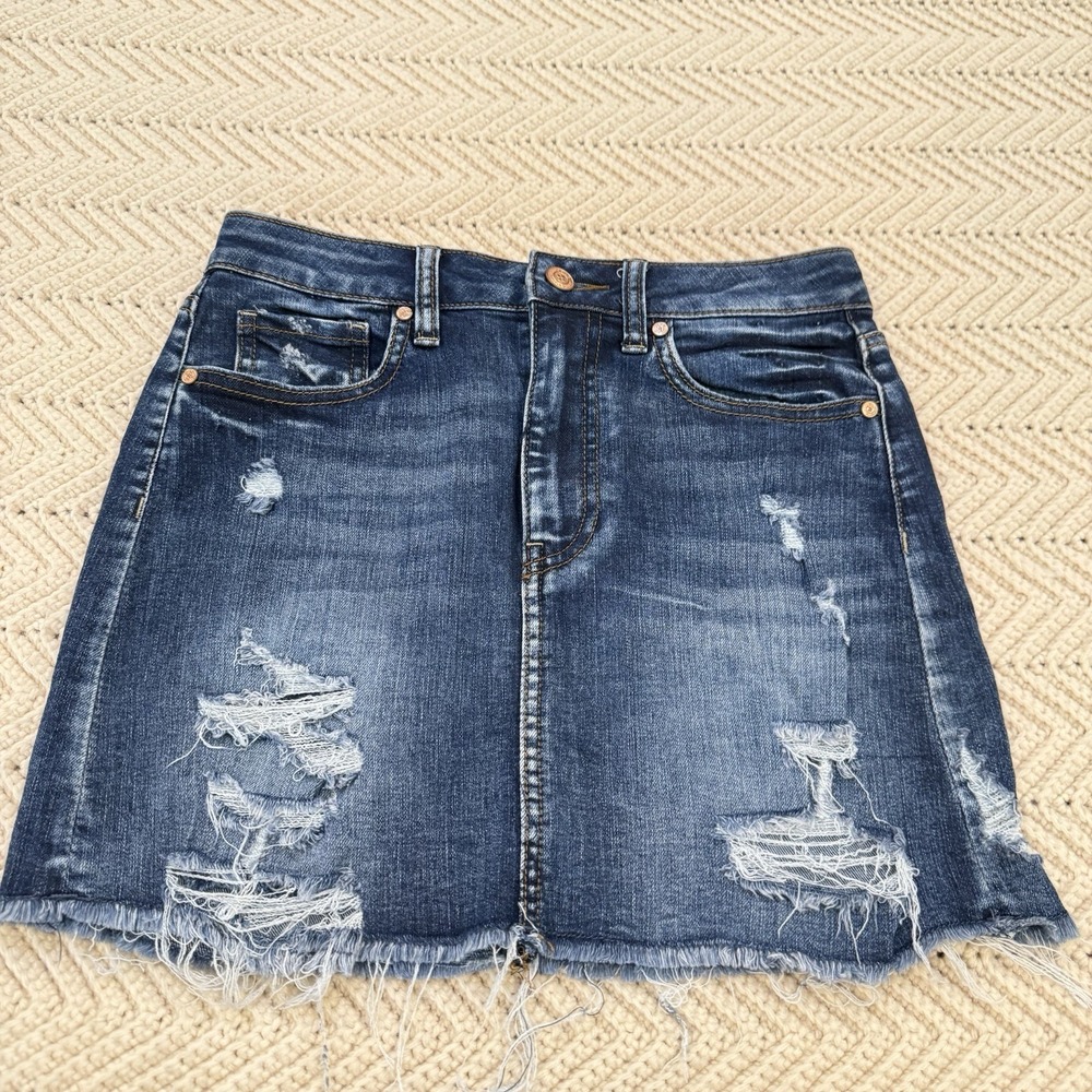Altar'd State Mini Skirt Womens XS Dark Denim Cut Off Distressed Jean Skirt